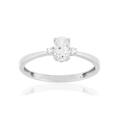 Bague or blanc 375, 3 zirconias - vue 1