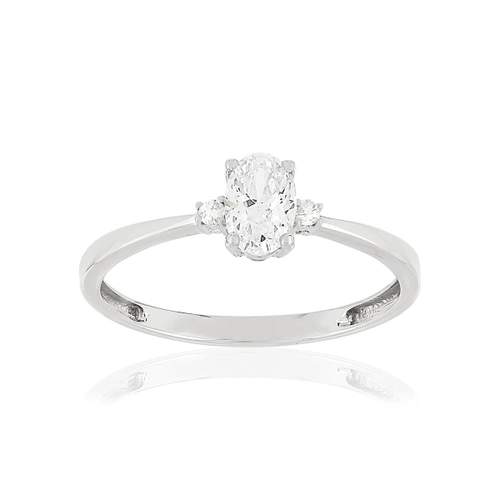 Bague or blanc 375, 3 zirconias