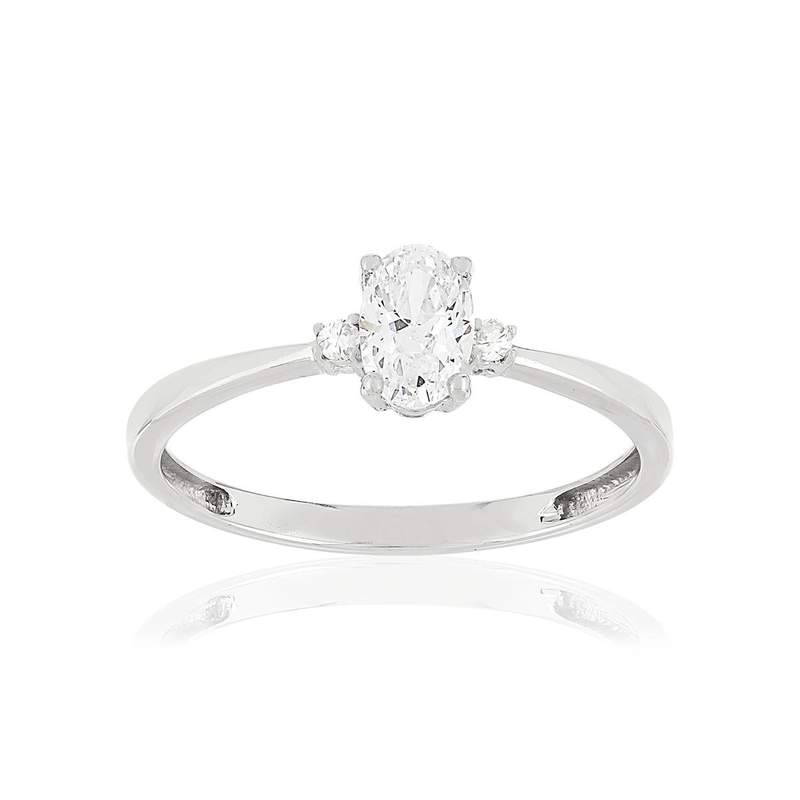 Bague or blanc 375, 3 zirconias - vue 1