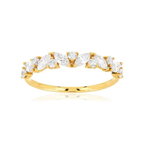 Bague or jaune 375, zirconias