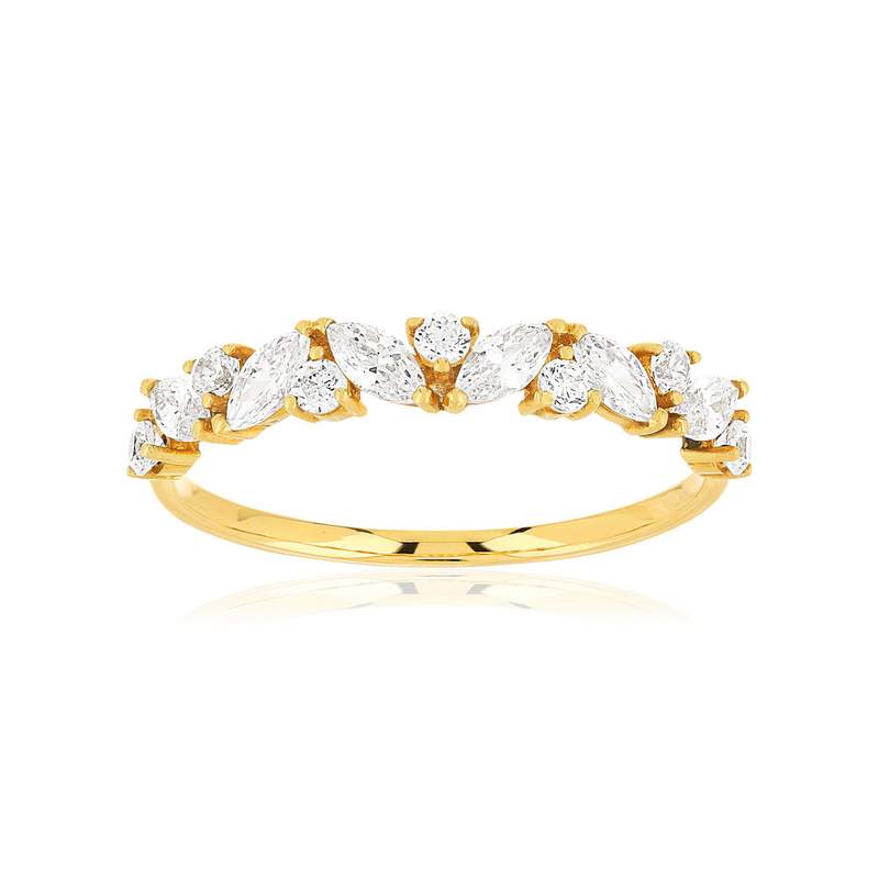 Bague or jaune 375, zirconias - vue 1