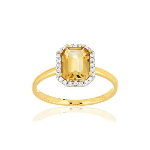 Bague or 375 2 tons citrine diamants
