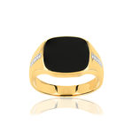 Chevalière or 375 2 tons onyx diamants - vue 1