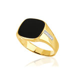 Chevalière or 375 2 tons onyx diamants - vue D1