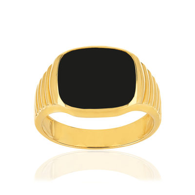 Chevalière or jaune 375, onyx - vue 1