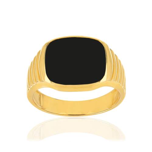 Chevalière or jaune 375, onyx