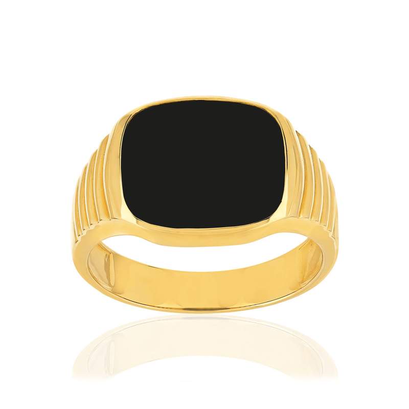 Chevalière or jaune 375, onyx - vue 1