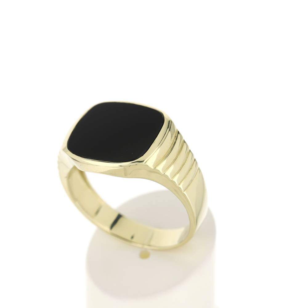 Chevalière or jaune 375, onyx - vue 3