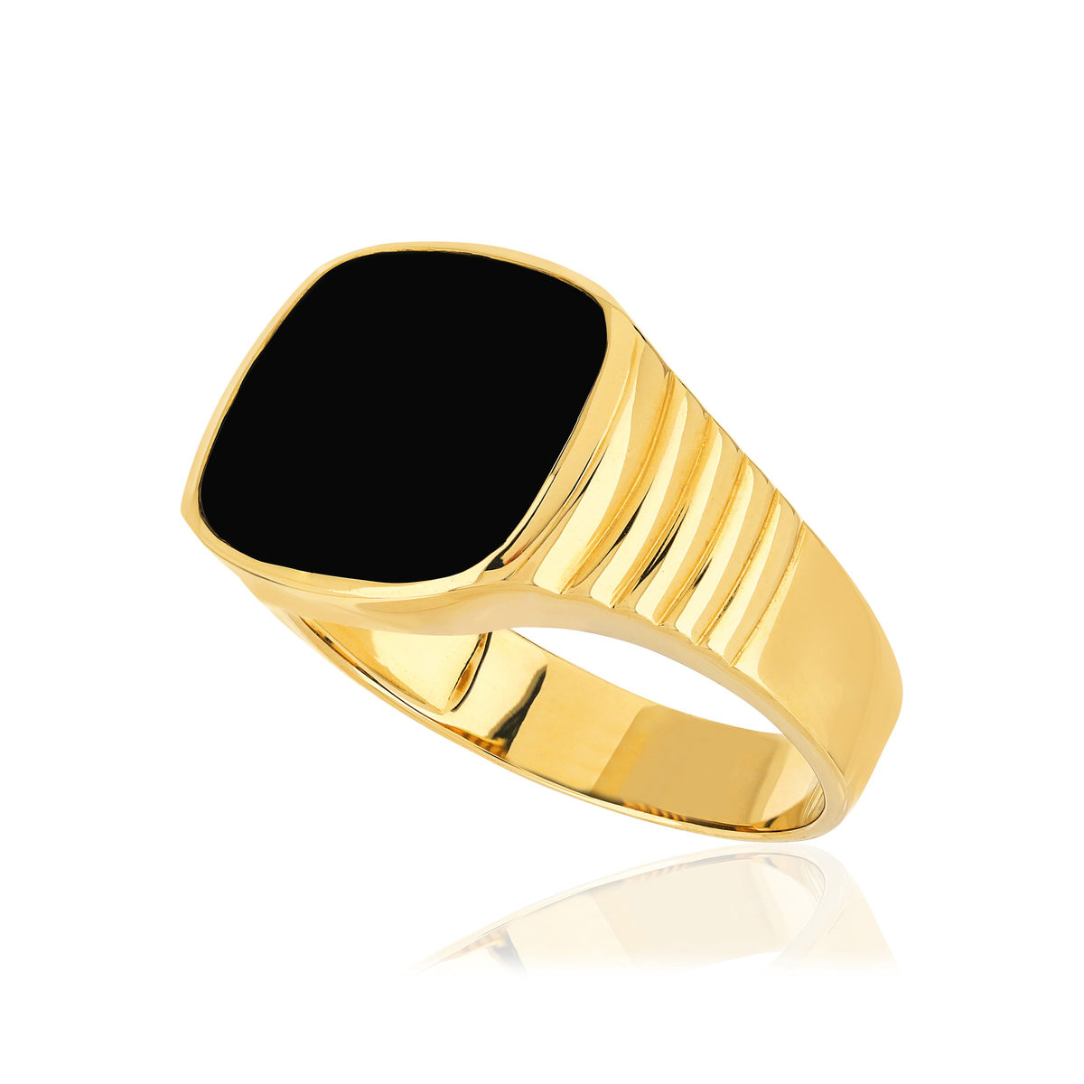 Chevalière or jaune 375, onyx - vue D1