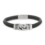 Bracelet matière synthétique noire acier 21 cm - vue 1