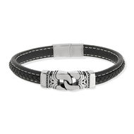Bracelet matière synthétique noire acier 21 cm