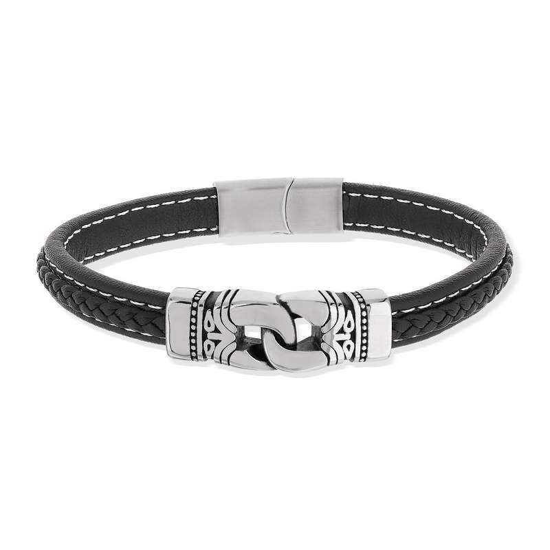 Bracelet matière synthétique noire acier 21 cm - vue 1