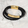 Bracelet multirang cuir noir acier couleur jaune 21 cm - vue VD1