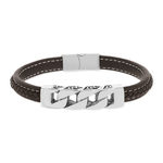 Bracelet cuir brun acier 21,5 cm - vue 1