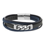 Bracelet multirang cuir bleu 21 cm - vue 1