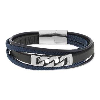 Blauwe leren armband met meerdere rijen, 21 cm