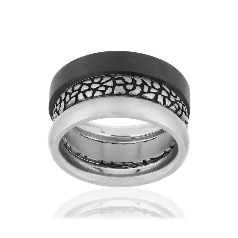 Bague 3 anneaux acier carbone - vue 1