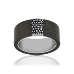 Bague acier revêtement carbone motif reptile - vue 1