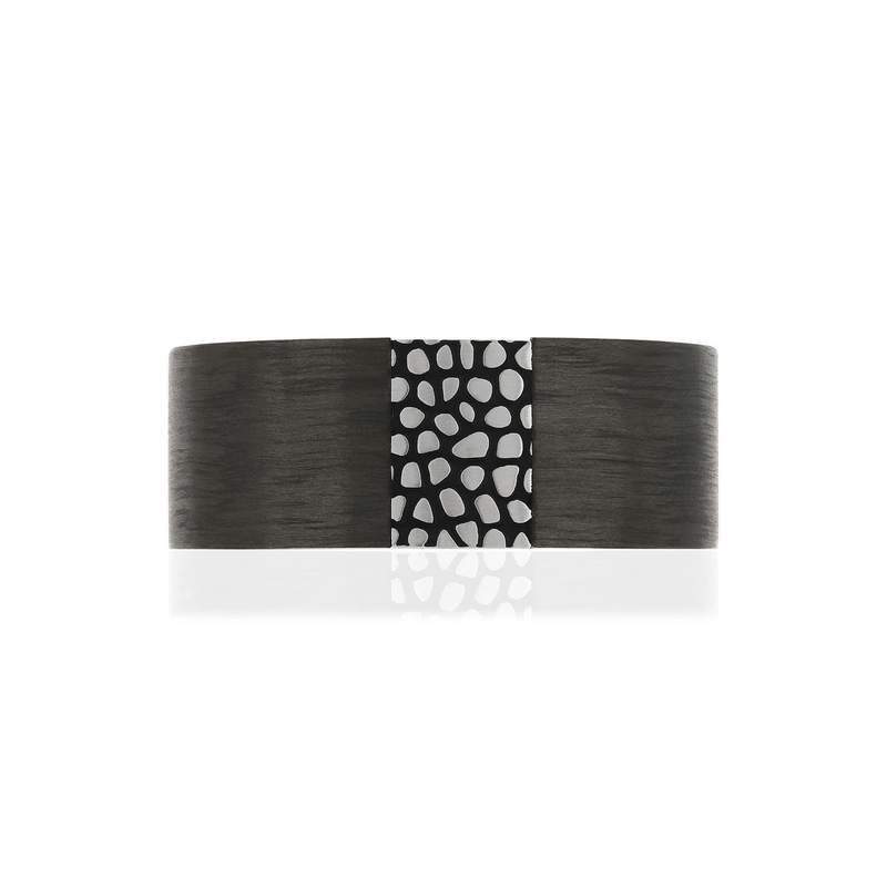 Bague acier revêtement carbone motif reptile - vue 3
