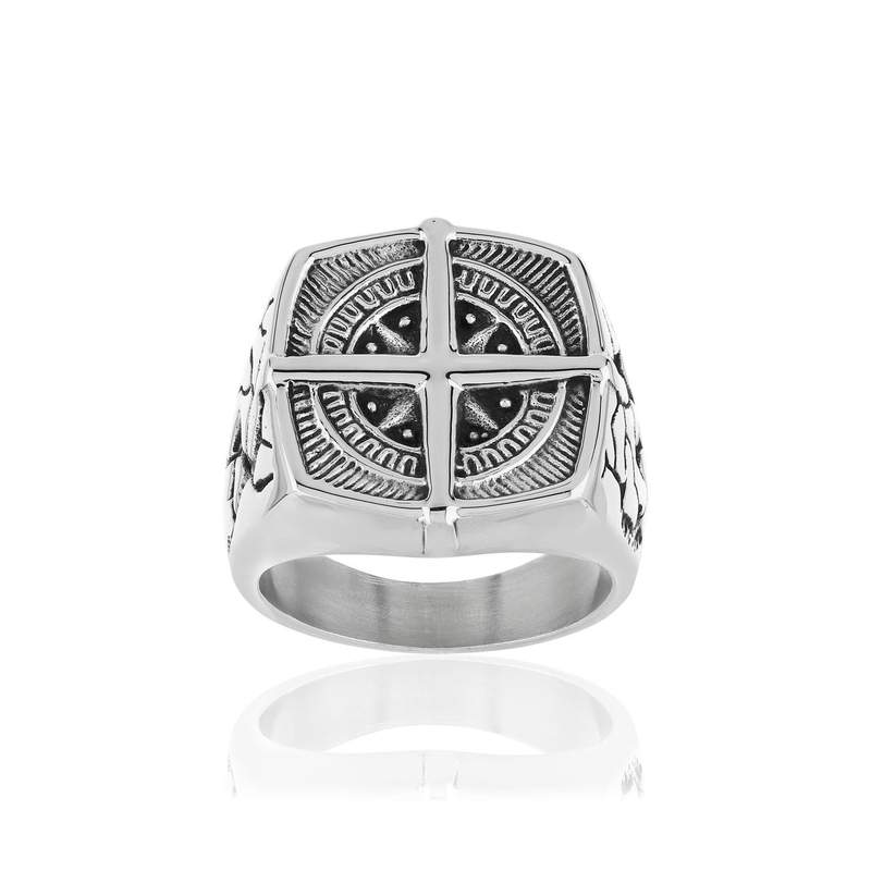 Bague acier rose des vents - vue 1