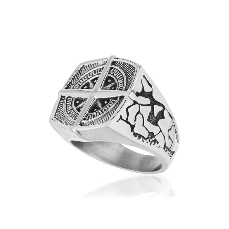 Bague acier rose des vents - vue D1