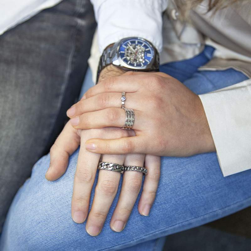 Bague acier maille gourmette - vue porté 1