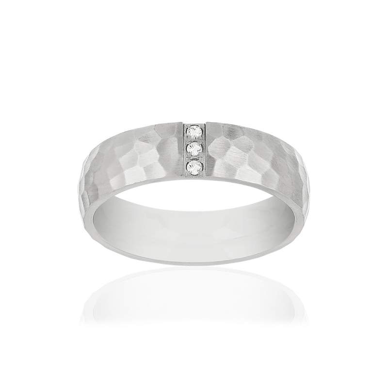 5 mm white zirconia and steel wedding band - view 1