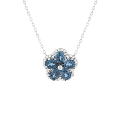 Collier or blanc 375 topazes bleues et diamants. - vue 1