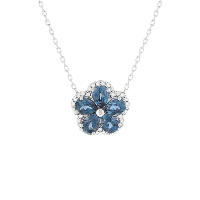 Collier or blanc 375 topazes bleues et diamants. - vue 1
