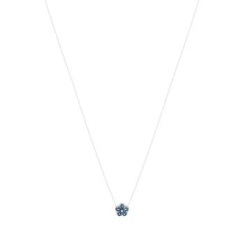 Collier or blanc 375 topazes bleues et diamants.