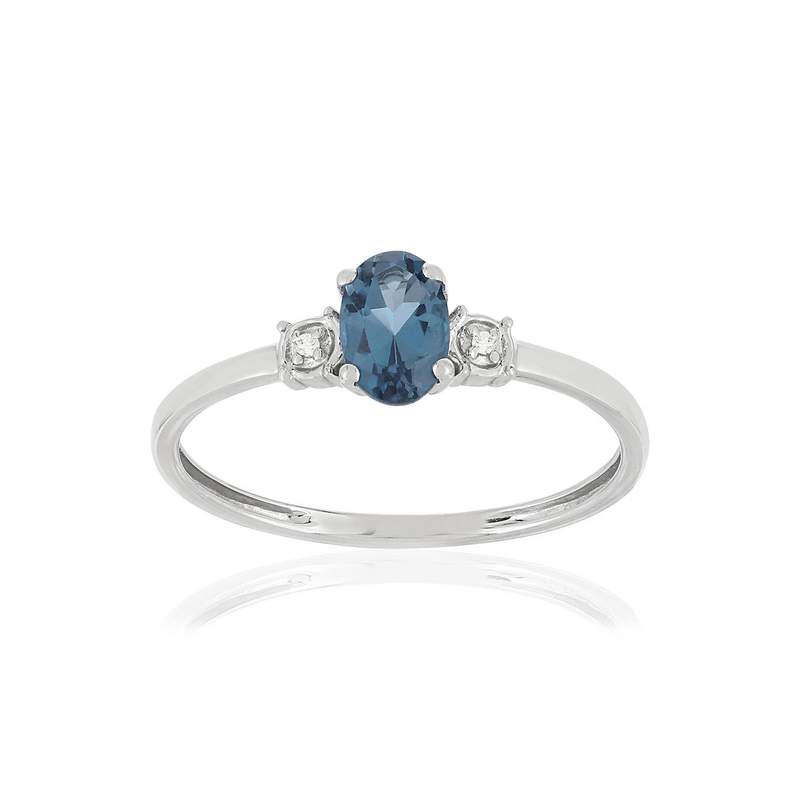 Bague or blanc 375 topaze bleue traitée diamants - vue 1