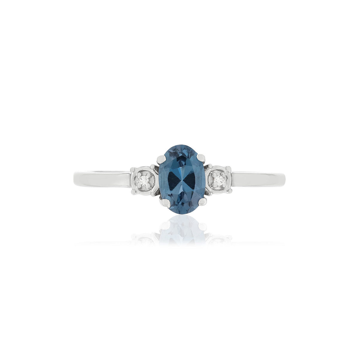375 White Gold Ring with Treated Blue Topaz and Diamonds - View 3