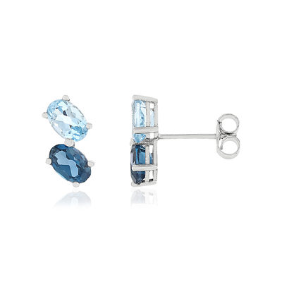 Boucles d'oreilles or blanc 375 topazes bleues traitées - vue 1