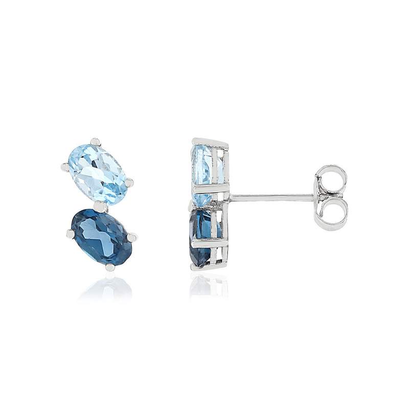 Boucles d'oreilles or blanc 375 topazes bleues traitées - vue 1