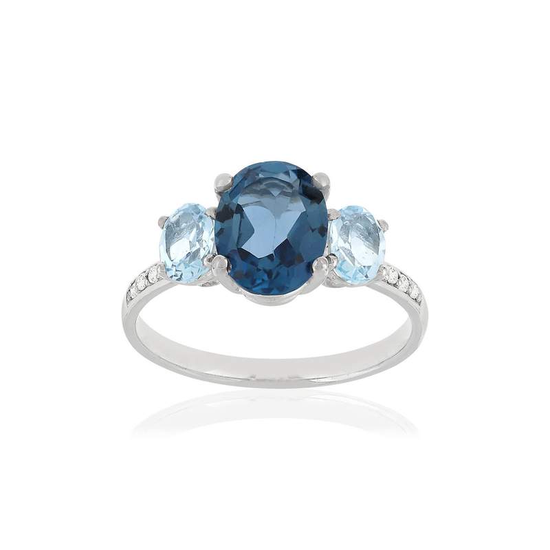Bague or blanc 375 topazes zirconias - vue 1