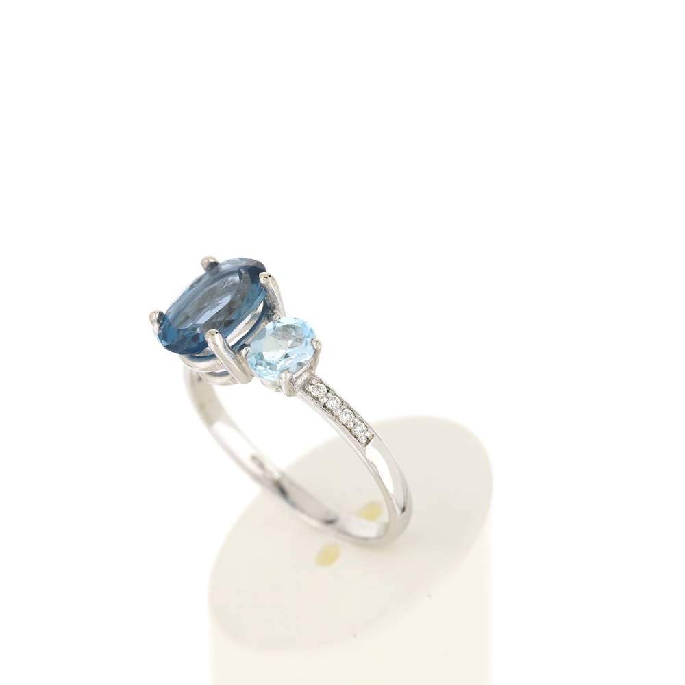 Bague or blanc 375 topazes zirconias - vue 4