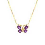 Collier or jaune 375, motif papillon, améthystes, diamants.