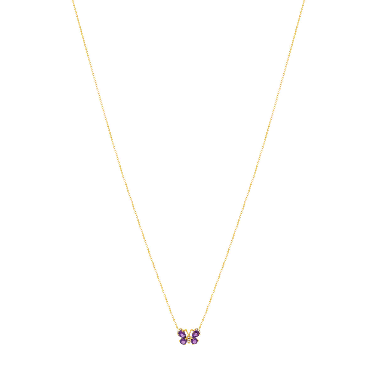 Collier or jaune 375, motif papillon, améthystes, diamants. - vue 2