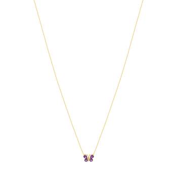 Collier or jaune 375, motif papillon, améthystes, diamants.