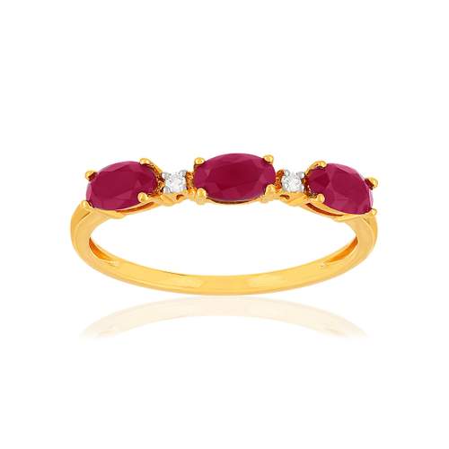 Bague or jaune 375 rubis diamants