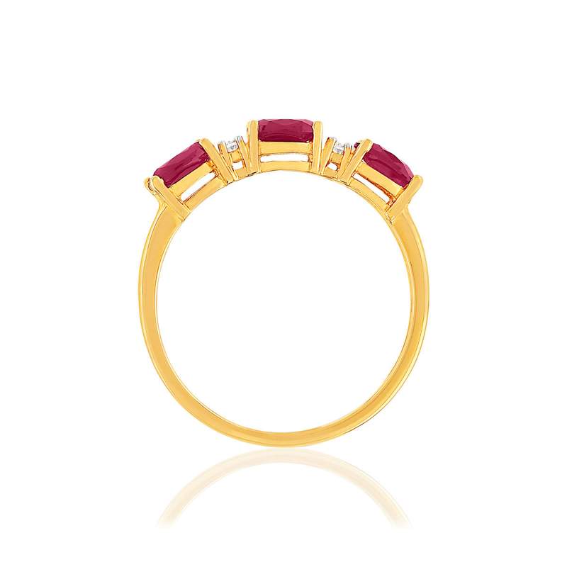Bague or jaune 375 rubis diamants - vue 2