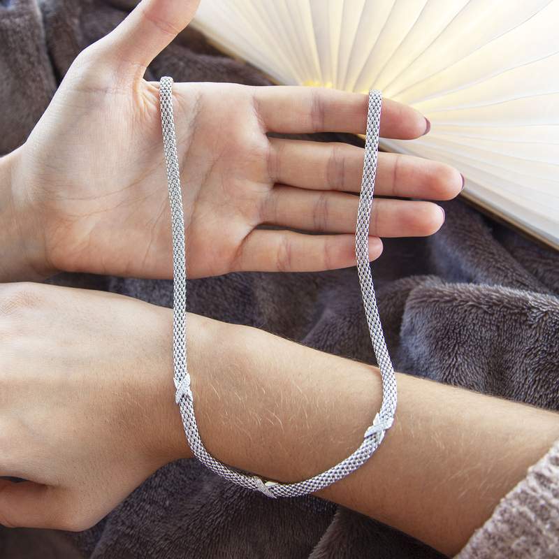 Collier argent 925 croix zirconias 45 cm. - vue D3