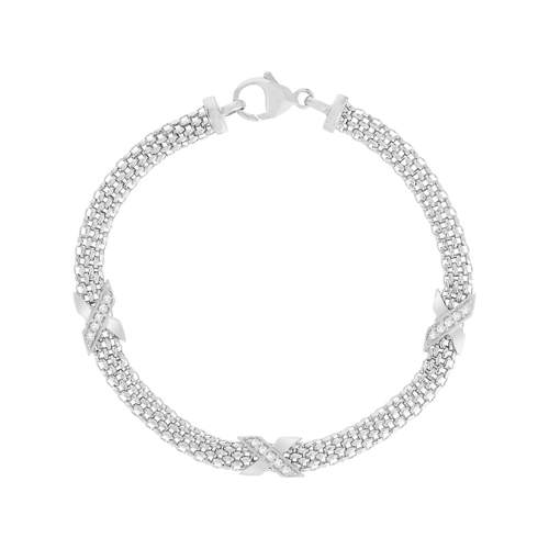 Bracelet argent 925 croix zirconias 19 cm.