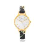 Montre doree jaune cuir fleur - vue 1