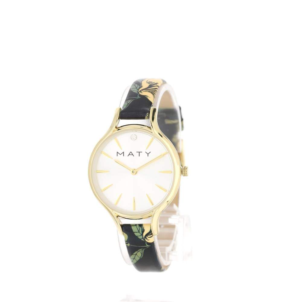 Montre doree jaune cuir fleur - vue 2