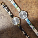 Montre doree jaune cuir fleur - vue D3