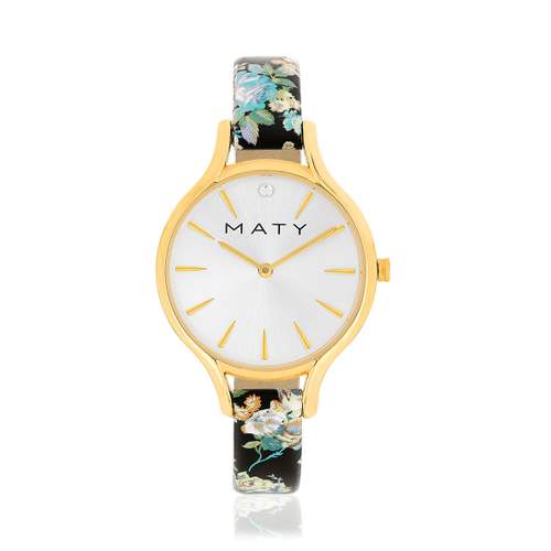 Montre doree jaune cuir fleur