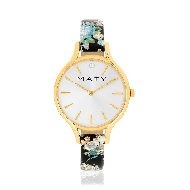 Montre doree jaune cuir fleur - vue 1