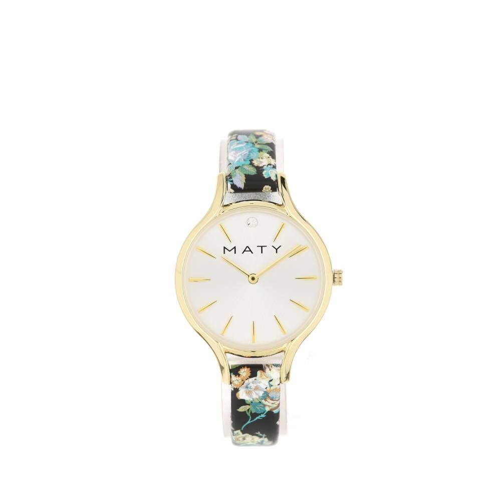 Montre doree jaune cuir fleur - vue 1