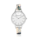 Montre chromée cuir fleur - vue 1